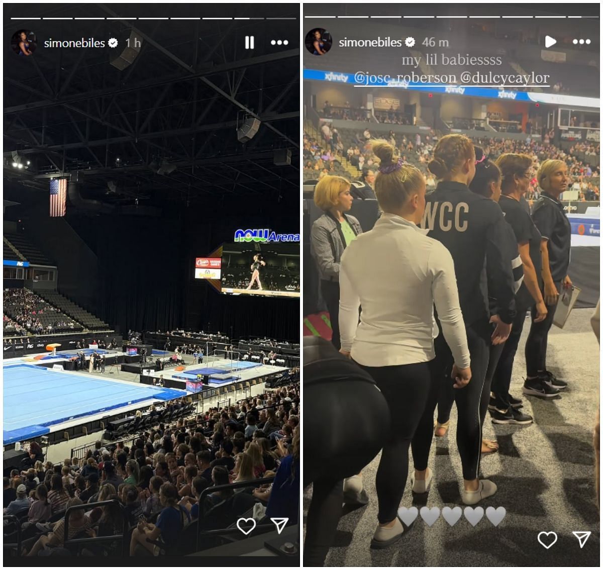 Biles sends support to her younger teammates; Instagram - @simonebiles